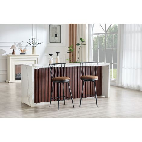 Tabouret de bar moderne en métal de style Windsor avec assise rembourrée, idéal pour îlots de cuisine, bars et restaurants — tabouret de bar hauteur standard (105 cm), design industriel, vintage et mi (1/5)