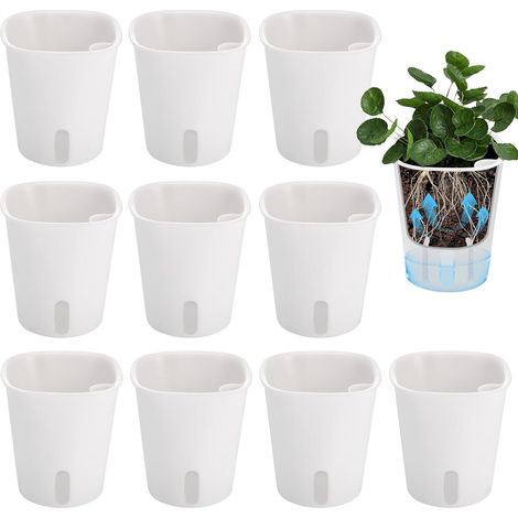 10 x Automatic Watering Flower Pots, 7.5 cm Plastic Flower Pots, Nursery Planter with Visual Water Level, Aromatic Pots for Indoor and Outdoor Use (1/5)