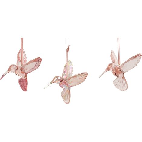Pendente colibrì trasparente con glitter 9,5 x 7,1 x 9 cm rosa Peraga Christmas