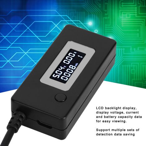 Testeur USB LCD avec rétroéclairage, ampèremètre voltmètre 4-30V, contrôleur de capacité de charge, noir (1/5)