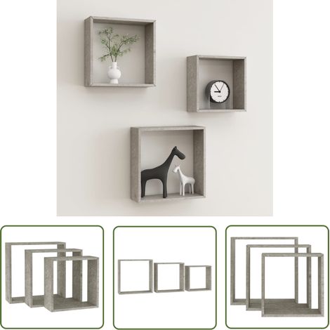 The Living Store Étagères murales sous forme de cube 3 pcs Gris béton - Etagere Murale - Étagères Cubes - Rangement Mural - Décoration Murale - Meuble Gris (1/5)