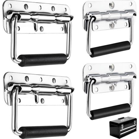 4 Pcs Poignée Flight Case, Poignées Pliantes à Ressort Poignée Pliante Métal pour Boîtes D'enceintes, Boîte à outils, Porte de Boîte à Outils (140 mm, 110 mm) (1/5)