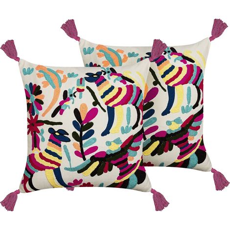 Dekokissen 2er Set RAIGANJ Baumwolle 50 x 50 cm Bunt Abstraktes Muster