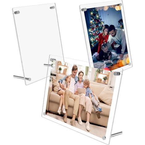 Cadre photo en acrylique 5x7 pouces – 3 pièces transparentes – Réversible homme/femme – Protection UV – Cadre de bureau flottant pour photos et certificats (1/4)