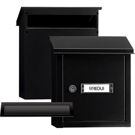 ARREGUI V4034 Komplettes Durchwurfbriefkasten Pack. Einwurfblende + Mauerdurchwurf Briefkasten. Briefschlitz Abdeckung und hinterer Briefkasten aus verzinktem Stahl, Größe S (DIN A5), Schwarz