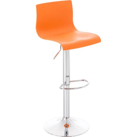 Tabouret de bar x1 réglable en hauteur 59-80 cm assise plastique polypropylène orange pivotant 360° piètement métal chromé trompette avec repose-pieds 100006836