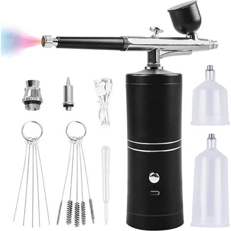 Kit Aérographe Sans Fil, Pistolet Aérographe Portable, Kit Aérographe Rechargeable, Aérographe Sans Fil Avec Compresseur, Pour Décoration D'ongles, Décoration De Gateau, Maquillage (1/5)