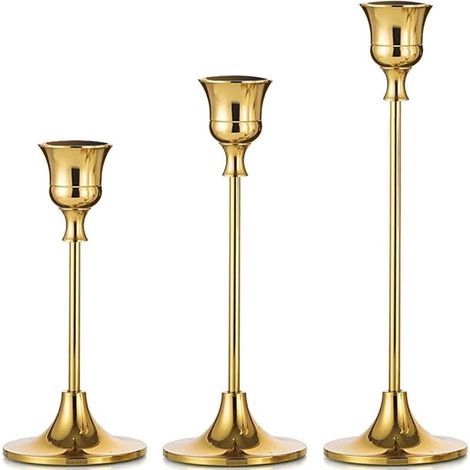 3-Piece Retro Metal Candlestick Set with Conical Candle Holders for Weddings, Christmas, Candlelit Dinners, Banquets, Gold Candlesticks for Dining Rooms, Living Rooms, Birthday Parties, Home Decor (1/4)