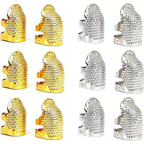 Set de 12 pointes à coudre réglables en métal (S / M), protège - doigts ergonomiques en or et argent, ensemble d'accessoires de broderie DIY pour travaux d'aiguilletage, patchwork et réparation de tis (1/5)