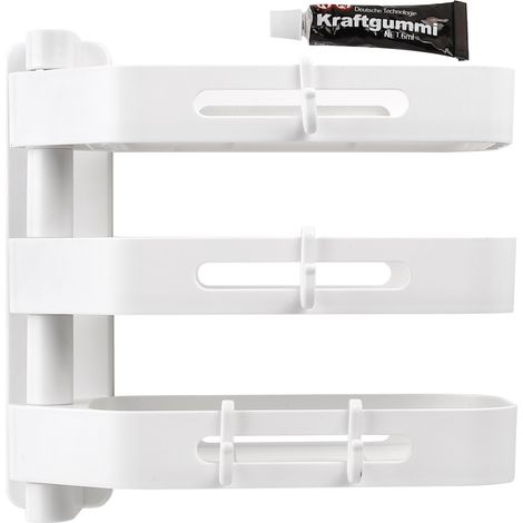 Rack De Rangement Murale Rotatif 180 Degrés 3 Niveaux - Salle De Bain - Auto-Adhésif - Blanc (1/5)