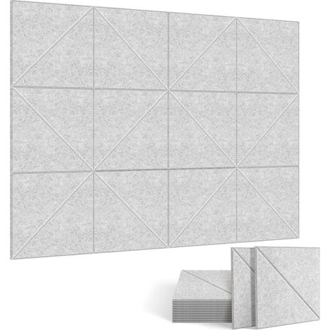 Lot de 12 panneaux acoustiques auto-adhésifs, rembourrage insonorisant en polyester, panneaux muraux insonorisants haute densité, 30 x 30 x 1 cm, gris (1/5)