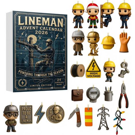 Adventskalender für Elektriker 2026 – 24 flache 2D-Acryl-Hängeornamente – Christbaumschmuck und einzigartiges Geschenk für Profis (1/5)