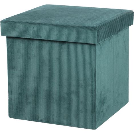 Pouf de rangement pliable en velours côtelé "Kube" - Vert - L 76 x P 37,5 x H 37,5 c - Livraison gratuite (1/2)