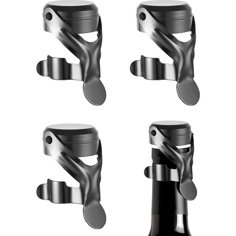 Champagnerverschlüsse aus Edelstahl, 4er-Set, blasenfrei, wiederverwendbar – Schwarz, konisch, Silikon (1/5)