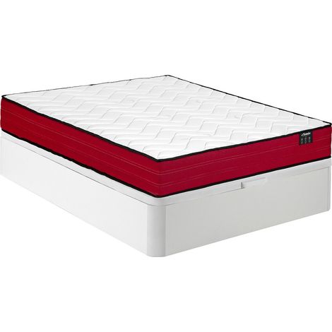 Set 160 x 200 cm rete letto contenitore bianca + materasso a molle insacchettate sp.20cm - JUBIA di YSMÉE