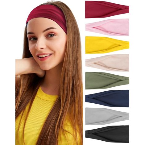 Conjunto de 8 cintas elásticas antideslizantes de poliéster para la cabeza, ideales para deportes femeninos. (1/5)