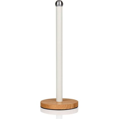 SWAN SWKA17511WHTN Nordic Scandi Towel Pole/Kitchen Roll holder with Non-slip Wooden Base, Cotton White, Steel, One Size (1/5)