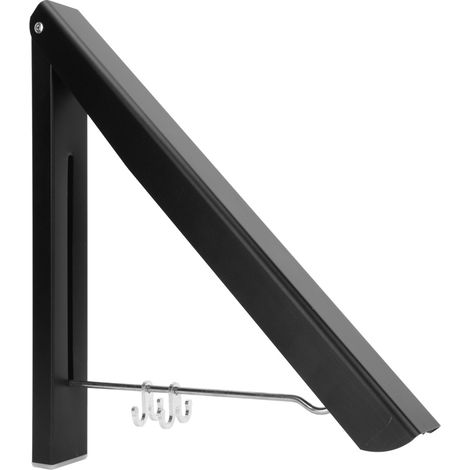 Étendoir mural pliable à double support en aluminium spatial de 120 cm avec barre de 120 cm et système de séchage rétractable (noir) (1/5)