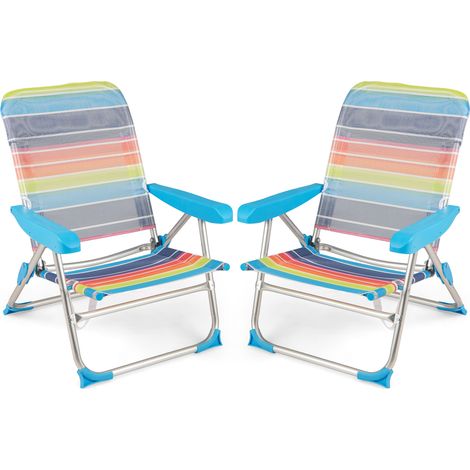 COSTWAY 2 Pack Beach Chair for Adults Foldable 4 Position Reclining Picnic Chair (1/5)