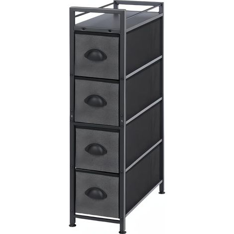 Commode Verticale Fine avec 4 tiroirs en Tissu, Meuble de Rangement, Grande capacité, Commode pour Chambre à Coucher, Salon, Salle de Bain, entrée, Espace étroit, Noir et Gris foncé (1/5)