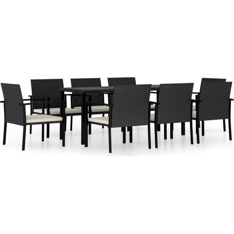 Conjunto de comedor de jardín 9 piezas ratán sintético negro vidaXL