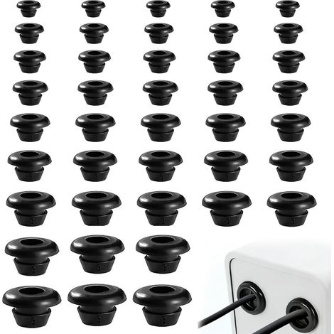 180 Pièces Passe Fil Caoutchouc, 9 Tailles, 3-14MM  Noir Passe Câbles Caoutchouc Protéger les Fils et les Câbles, pour un Ordinateur de Bureau, la Maison et L'école (1/5)