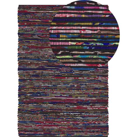Tappeto multicolore scuro in cotone tessuto a mano - 140 x 200 cm - Bartin