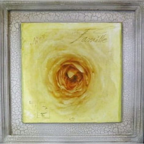 Rose jaune à effet vieilli, peinture de la série Fleurs - 38x38 cm (3 sur 4)