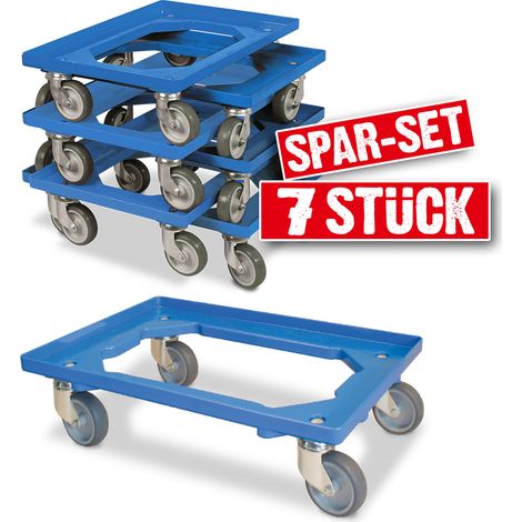 BRB Lot de 7 roulettes de logistique pour conteneurs 600 x 400 mm, charge maximale 250 kg (bleu) (1/2)