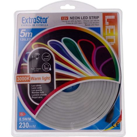 Striscia LED Neon 5M 8.5W/M 12V 120LED Modellabile e Tagliabile IP65 Angolazione 120°, 9 Colori Disponibili (Bianco Caldo 3000K)