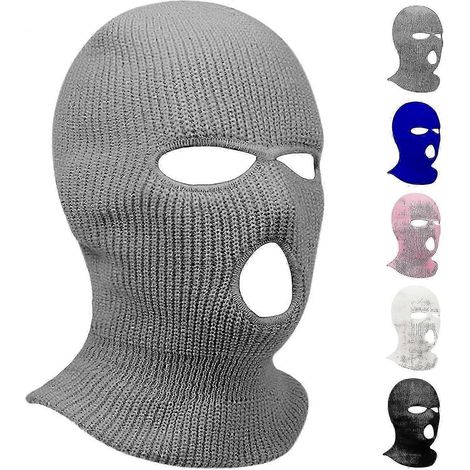 3-Loch-Winterstrickmaske, Vollgesichtsmaske, warme Sturmhaube für Erwachsene zum Skifahren, Motorradfahren, Windschutz, Grau (1/5)