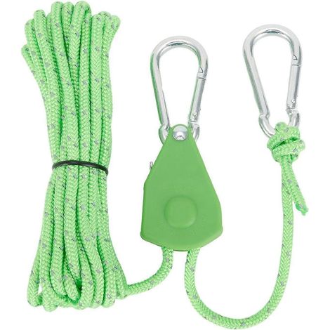 Système de poulie réglable acier inoxydable pour corde tente 4m, mousqueton vert, camping auvent sac à dos sécurisé antidérapant (1/5)