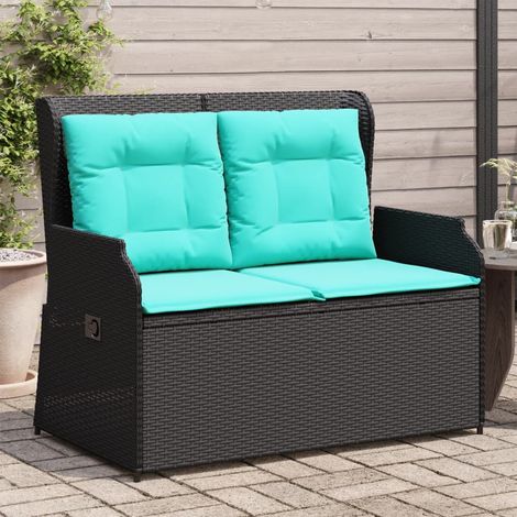 Banc de Jardin Inclinable en Résine Tressée Noir avec Coussins Turquoise 110 x 67 x 95 cm, 18kg - PANGIVO (1/5)