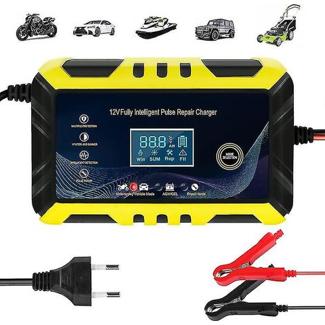 Chargeur de batterie de voiture - Chargeur intelligent 12 V/6 A, écran LCD, mainteneur de charge, noir/jaune (1/4)
