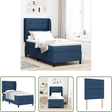 Matelas - Lit à ressorts avec matelas Bleu 80 x 200 cm tissu (1/5)