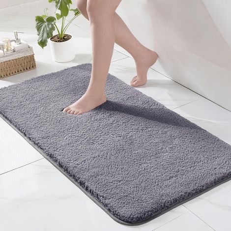 1 Tapis de bain, microfibre, antidérapant, absorbant, séchage rapide, salle de bain, douche, 60x120 cm, gris (1/5)