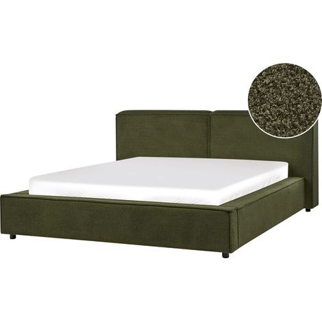 Cama clásica tapizada somier de láminas de bouclé verde 160 x 200 Linards (1/5)