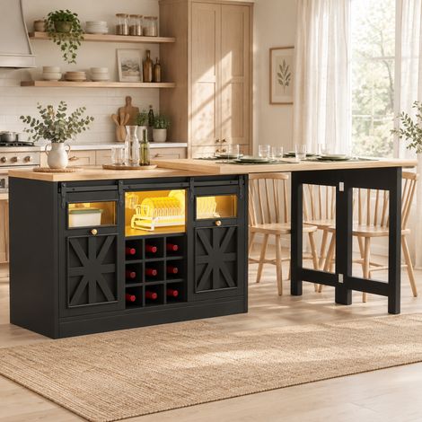 MODFU – Table extensible 120-197x40x72 cm MDF/verre – Plateaux pivotants 360° et LED RGB – Charge 60 kg – Cuisine – Noir (1/5)