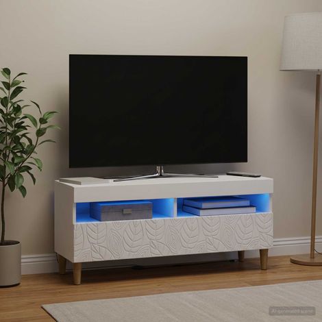 vidaXL Meuble TV LED Blanc Bois d'ingénierie (1/5)