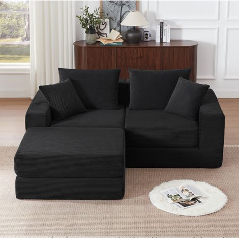 Sofá modular multifuncional convertible en sofá doble, sofá triple, sofá en L o cama de invitados, pana negra (1/5)