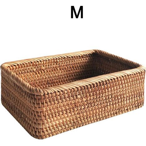 Panier de rangement en rotin tressé à la main rectangulaire pour fruits et présentation cuisine salon 25x17x8cm (1/2)