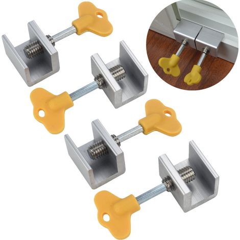 4-teiliges Schiebefenster-Verriegelungsset aus Aluminiumlegierung, mit Schlüssel, geeignet für Fensterrahmen, abnehmbar und einfach zu montieren.