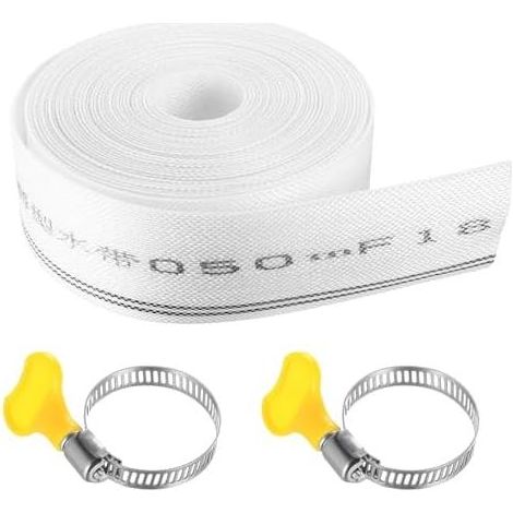 32 mm x 10 m Flacher, flexibler Textil-Ablaufschlauch, 1 1/4 Zoll Ablaufschlauch für Tauchpumpen und Schmutzwasserpumpen, mit 2 Schlauchschellen - (1/5)