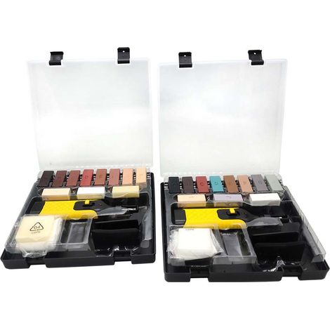 2 Sets (20PCS chacun) Kit réparation plancher stratifié et parquet – 13 bâtons de cire pour bois, boîte de rangement pour réparations rapides (1/5)