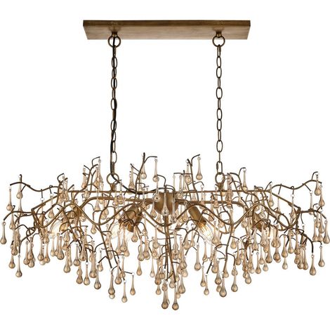 Merano Rimini Suspension Plafonnier Peinture Or Vieilli, Verre Lustre Champagne (1/5)