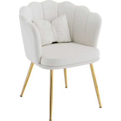 Set di 2 poltroncine in velluto beige con schienale a petalo e gambe in metallo dorato (1/5)