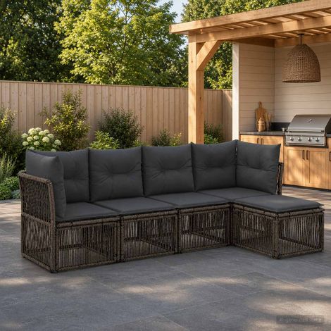 vidaXL Conjunto de sofás de jardín 5 uds. Gris ratán sintético (1/5)