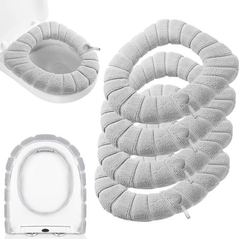 5er-Set Toilettensitzbezüge mit Griff – Extra weiches & dickes Sitzkissen – Dehnbar & waschbar – Passend für alle ovalen Toilettensitze (Grau)