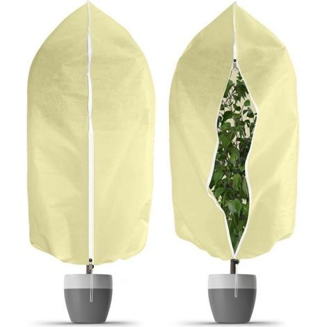 Housse d'hivernage pour plantes – 2 pièces en voile non tissé 60 g/m² (120 × 180 cm), avec cordon de serrage et fermeture éclair, réutilisable (1/4)