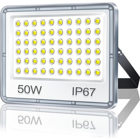 Projecteur LED Exterieur 50W, 5000LM Super Lumineux Spot LED Extérieur, IP67 Imperméable Projecteur Exterieur, 7000K Blanc Froid Lampe Pour Terrasse Jardin Stade Usine Garage